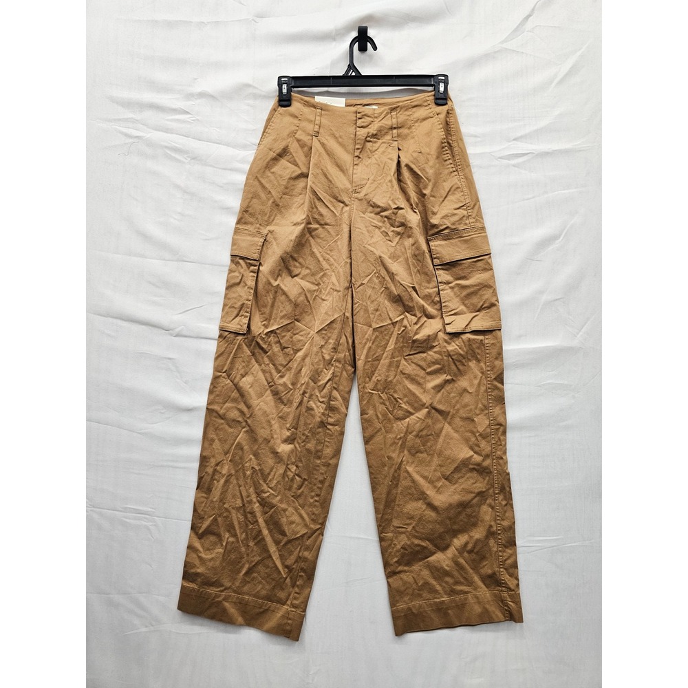 A‎ New Day Womens Wide Leg Cargo Pants Brown Cotton Blend Casual Size 4